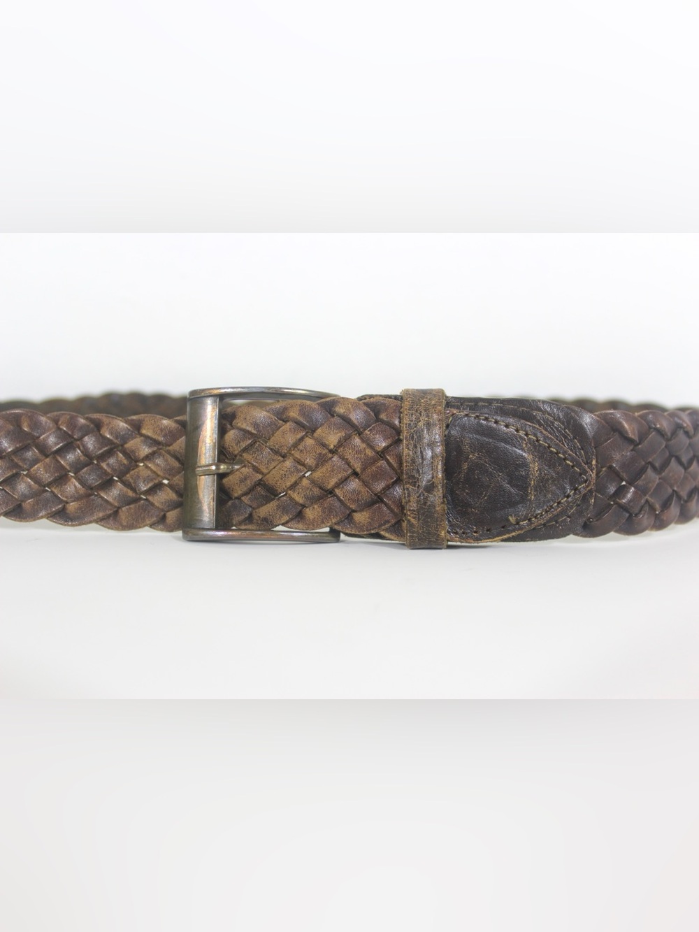 1970’s Up to 32” Distressed Vintage Dark Brown Woven Braided Leather Belt